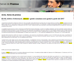 El 010  telèfon d’informació  atenció i gestió ciutadana serà gratuït a partir del 2017   Servei de Premsa   El web de la ciutat de Barcelona