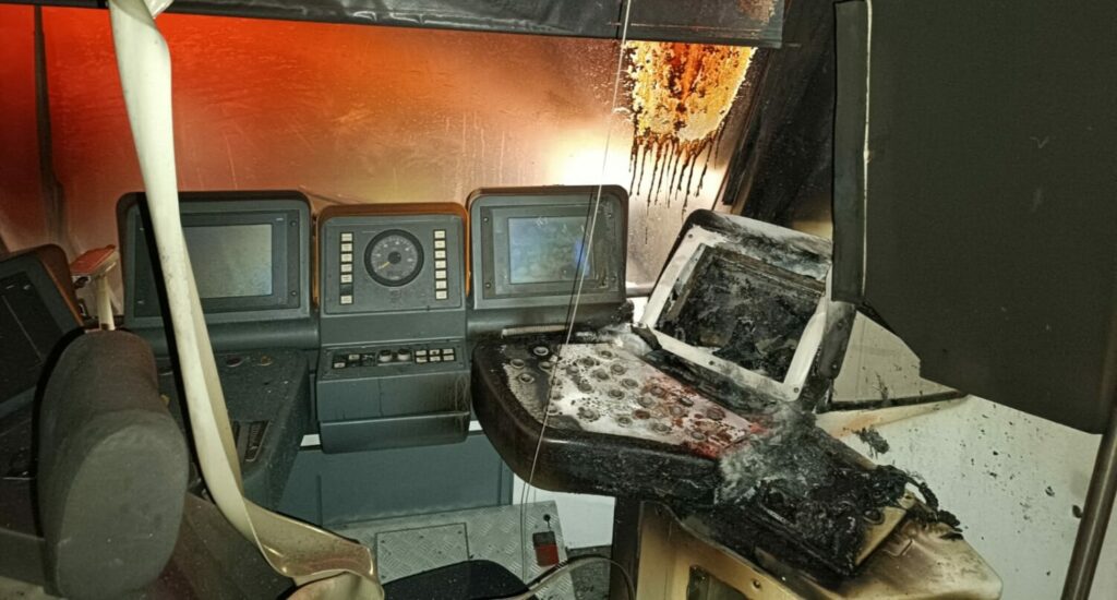 Cabina_cremada Cabina del tren parcialmente calcinada después del incendio.