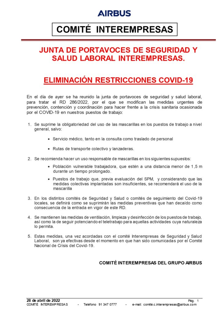 220428 Comité Seguridad Y Salud Laboral Eliminación Restricciones Covid Page 0001