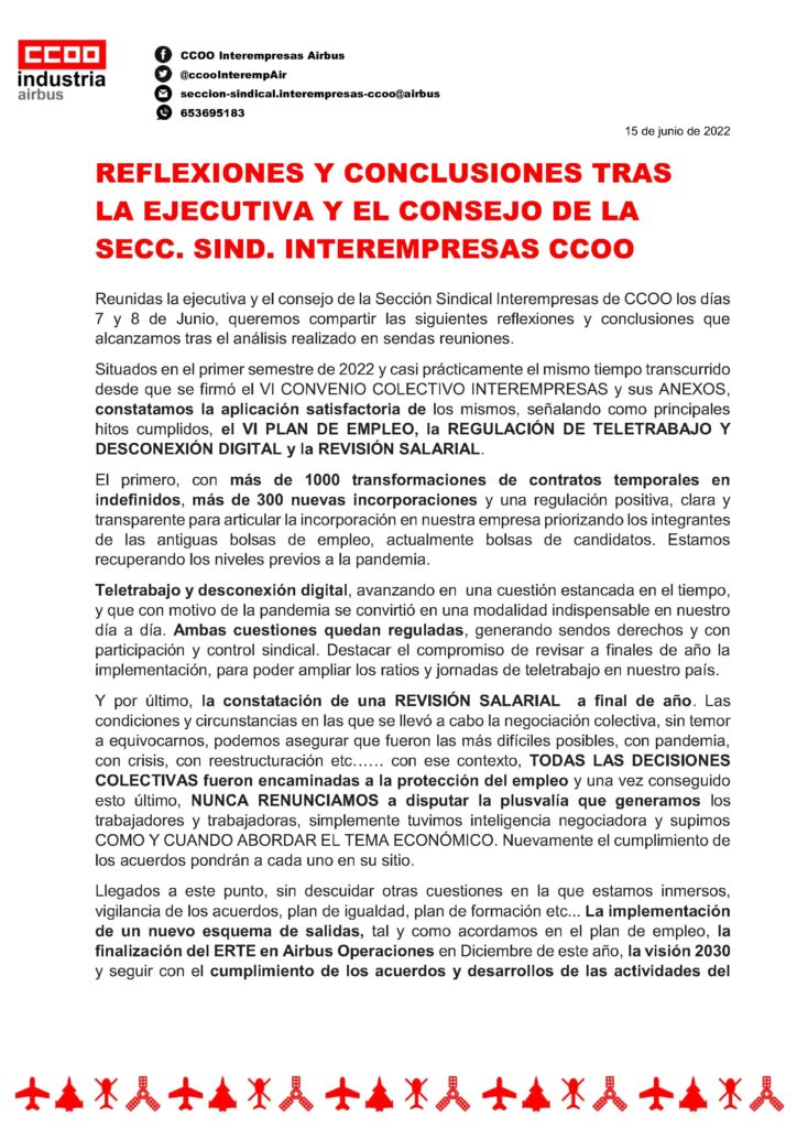 220615 Reflexiones Tras La Reunión De La Ejecutiva Y El Consejo Interempresas Ccoo 1