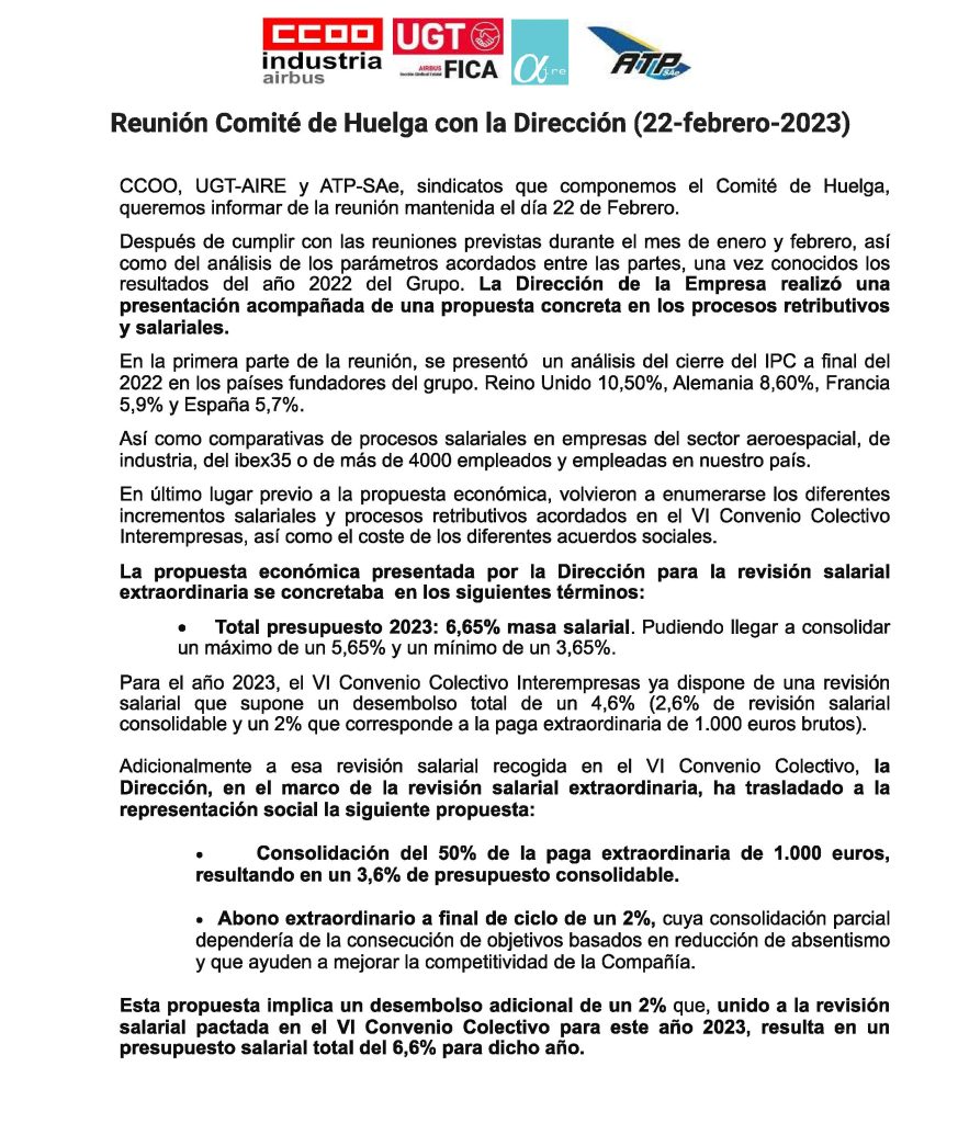 1 Correo De Airbus Reunión Comité De Huelga Con La Dirección (22 Febrero 2023) 1