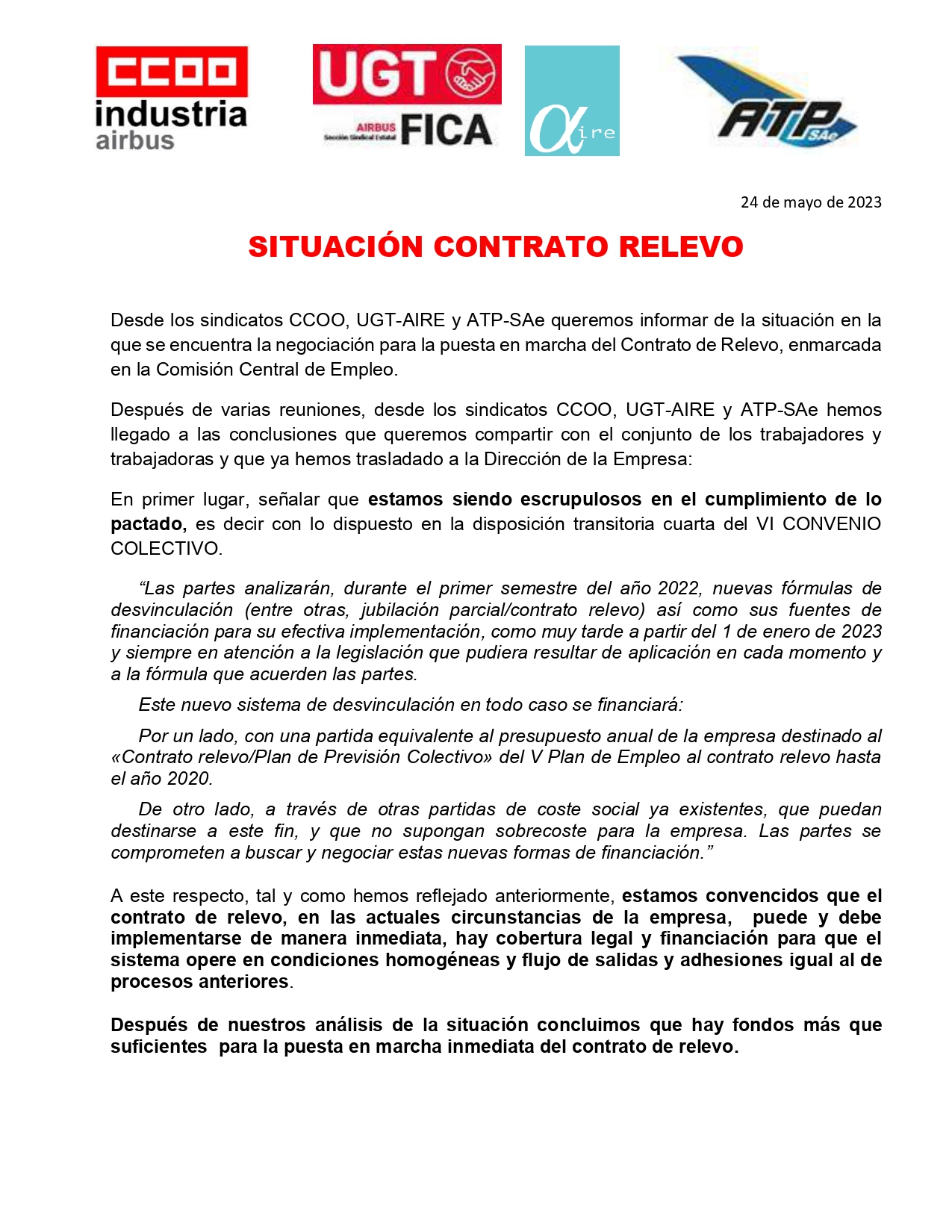 SITUACIÓN CONTRATO DE RELEVO - Airbus