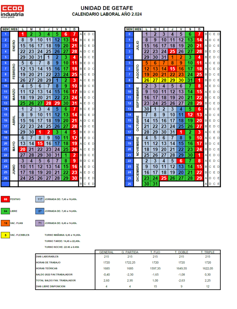 ACUERDO CALENDARIO LABORAL 2024 Airbus