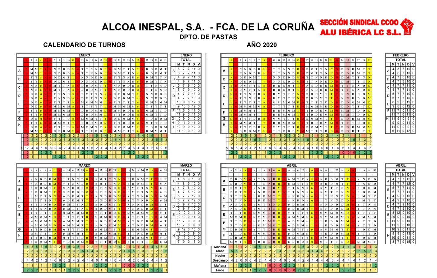 Calendario Pastas Alu Iberica 1774