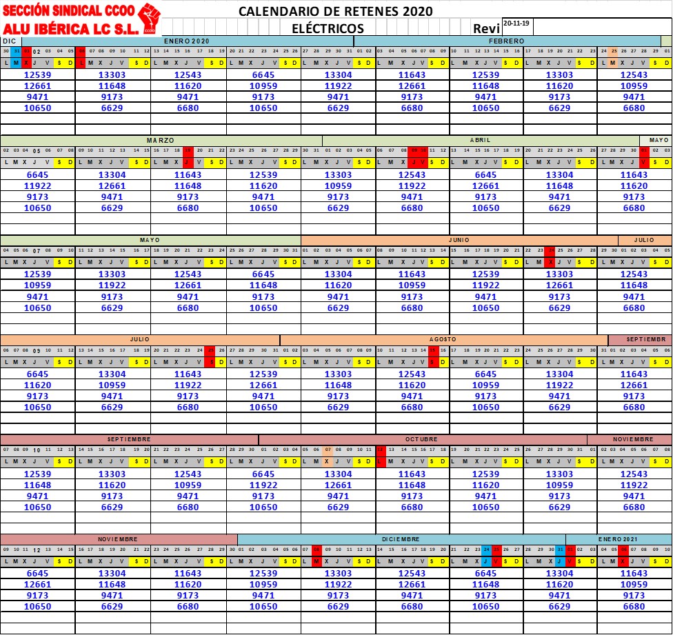 Calendarios Laborales 2020 Alu Iberica 8104