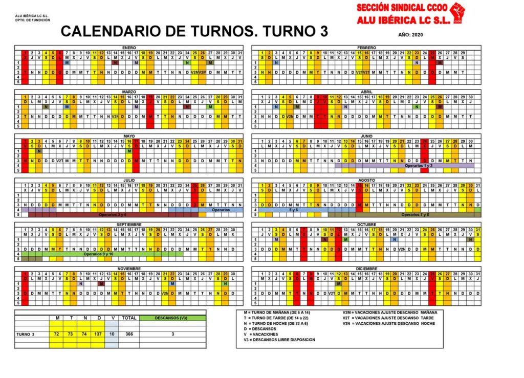 Calendarios Turno 2 Ciclos De Vacaciones Alu Iberica 7770