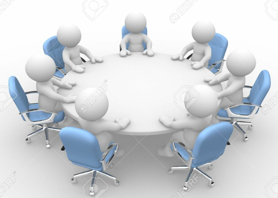 Persona En Una Mesa Redonda De Conferencias Con Sillas Reunión De Negocios 3d