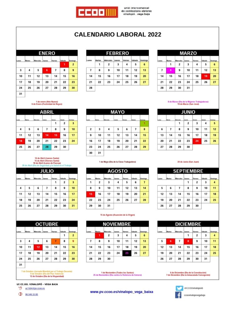 Calendario Laboral Para El Año 2022 Inditex