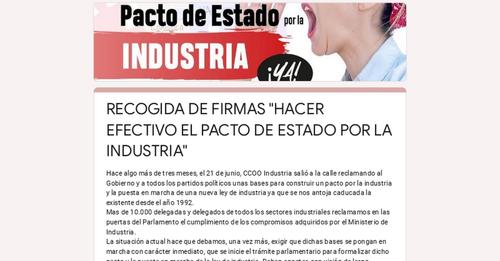 RECOGIDA DE FIRMAS «HACER EFECTIVO EL PACTO DE ESTADO POR LA INDUSTRIA ...